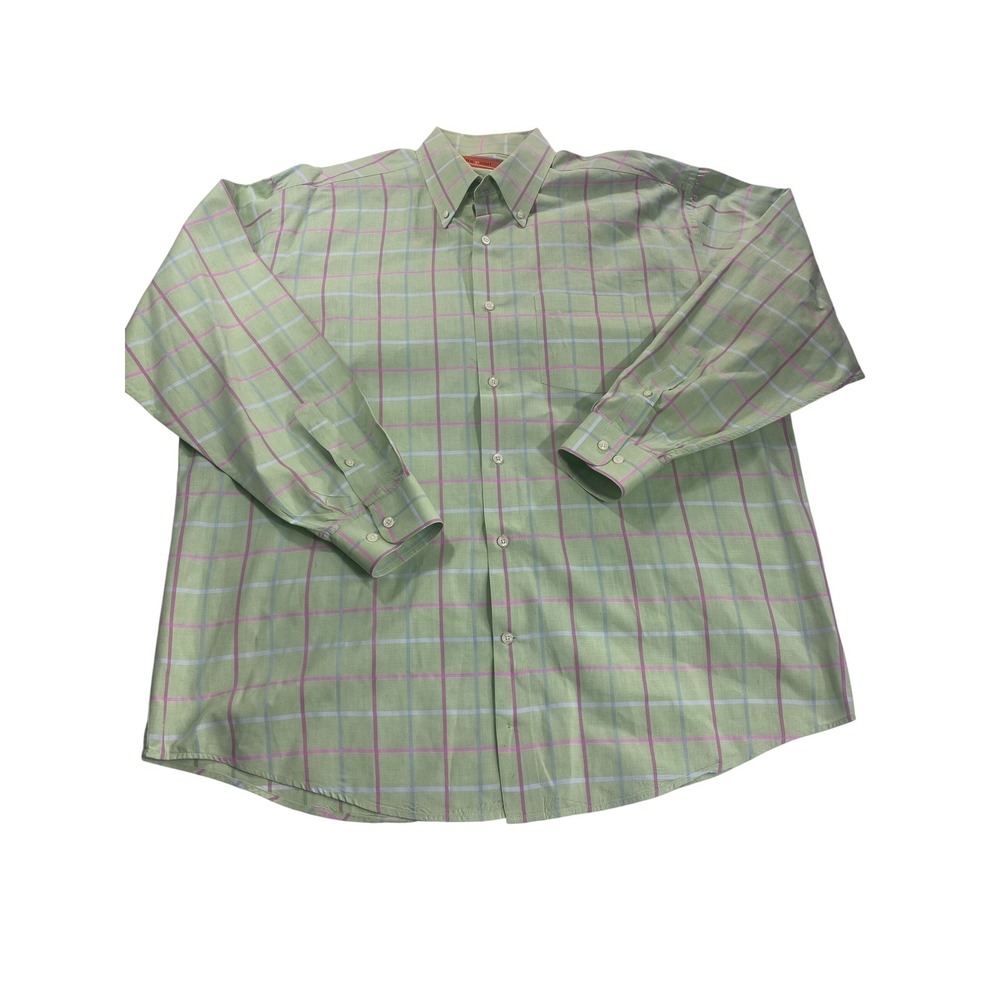 Sette Ponti Shirt Sz XXL Mens Green Plaid Button Down 100% Cotton Long Sleeve